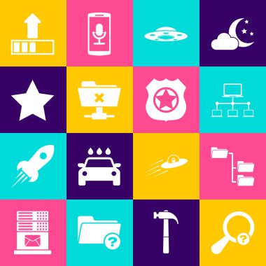 Bilinmeyen Arama Dizini Bilgisayar Ağı UFO uçan uzay gemisi FTP işlemini ve Yıldız simgesini iptal et. Vektör.