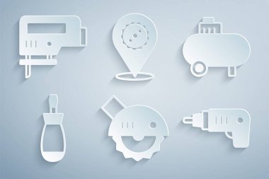 Elektrik testereli tornavida kablosuz tornavida dairesel bıçak ve yapboz simgesini ayarla. Vektör.