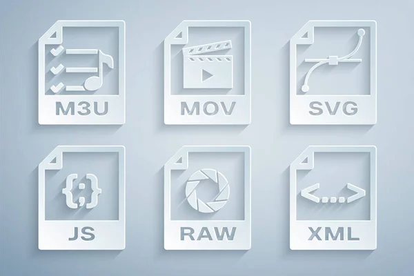 Definir Documento Arquivo Raw Svg Xml Mov M3U Ícone Vetor — Vetor de Stock