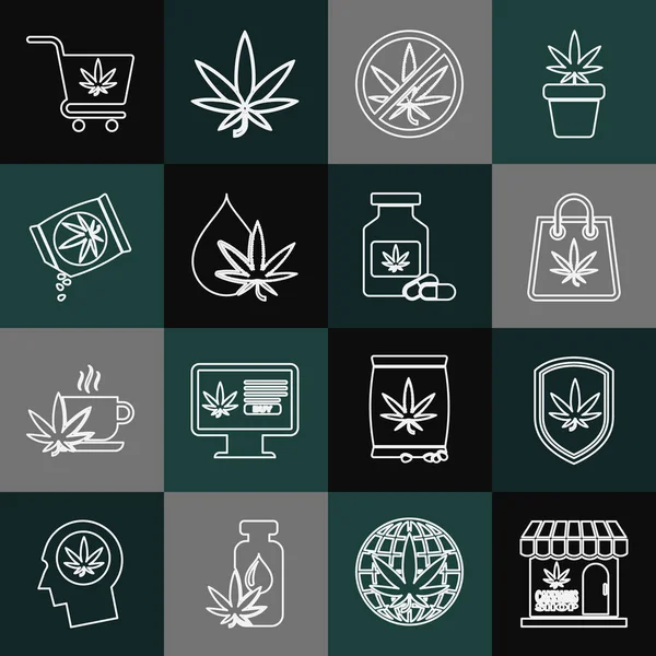 Set Line Marijuana Cannabis Magasin Bouclier Marijuana Sac Achat Stop — Image vectorielle