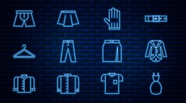 Çizgili Kadın Blazer ya da ceket Deri Pantolon Askısı Erkek İç çamaşırı ve İkona. Vektör.