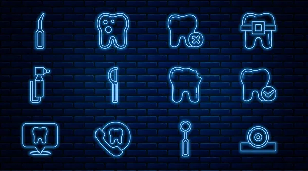 Linea Set Riflettore Testa Otorinolaringoiatrico Concetto Sbiancamento Dei Denti Con — Vettoriale Stock