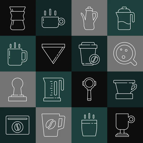 Установить Линию Ирландский Кофе V60 Производитель Кофе Кубок Чайник Бумажный — стоковый вектор