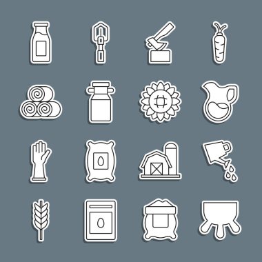 Saman Şişe Yuvarlama ve Ayçiçeği ikonu için sütten yapılmış tahta baltayla sürahi konserve bardağını hizaya getir. Vektör.