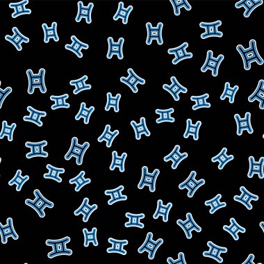 Çizgi Gemini burç simgesi siyah arka planda izole edilmiş kusursuz desen. Astrolojik yıldız falı koleksiyonu. Vektör