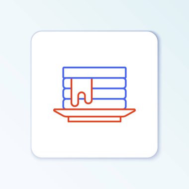 Beyaz arka planda bal ikonlu krep yığını. Kahvaltı konsepti. Renkli taslak konsepti. Vektör