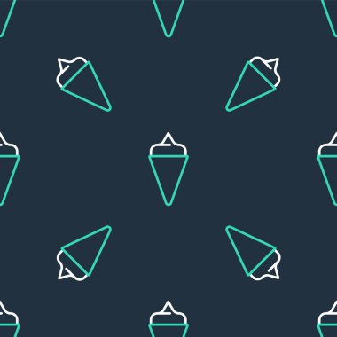 Waffle konisi simgesinde çizgi dondurması siyah arka planda izole edilmiş kusursuz desen. Güzel sembol. Vektör