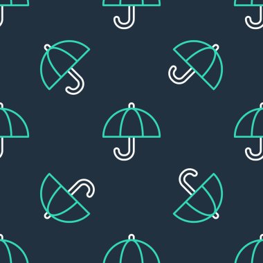 Çizgi Şemsiye simgesi siyah arkaplanda kusursuz desen izole etti. Sigorta konsepti. Su geçirmez ikon. Koruma, güvenlik, güvenlik kavramı. Vektör