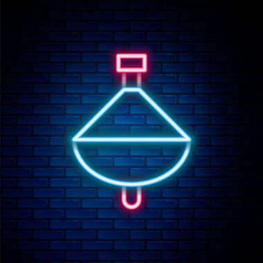 Parlayan neon hattı Whirligig oyuncak ikonu tuğla duvar arka planında izole edildi. Renkli taslak konsepti. Vektör