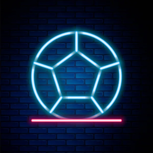 Lumineux Néon Ligne Ballon Football Icône Isolée Sur Fond Mur — Image vectorielle