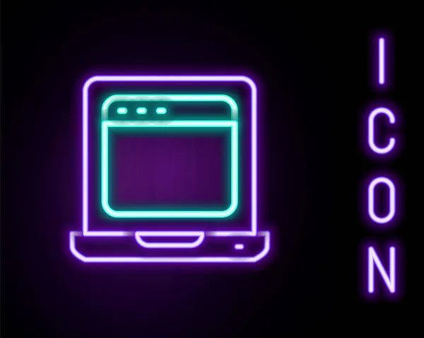 Linea Neon Luminosa Laptop Con Icona Della Finestra Del Browser — Vettoriale Stock