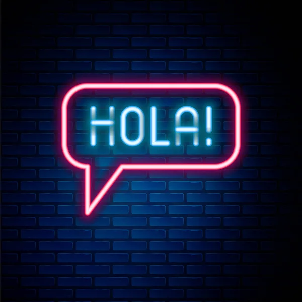 Brillante Línea Neón Hola Diferentes Idiomas Icono Aislado Fondo Pared — Vector de stock