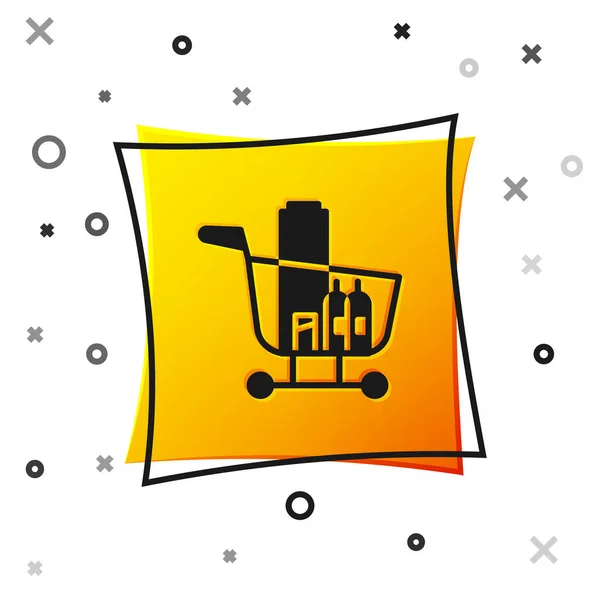 Black Shopping Cart Food Icon Isolated White Background Food Store — Stock Vector