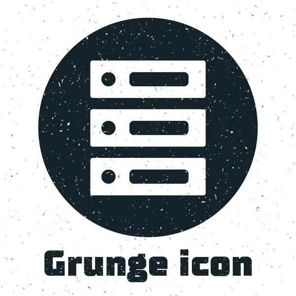 Grunge Server Data Web Hosting Піктограма Ізольована Білому Тлі Монохромний — стоковий вектор