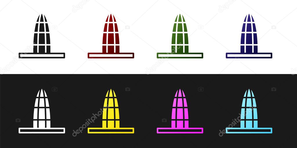 Set Agbar tower icon isolated on black and white background. Barcelona, Spain.  Vector.