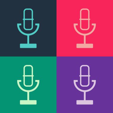 Pop Art Mikrofon simgesi renk arkaplanında izole edildi. Radyodaki mikrofondan. Sözcü işareti. Vektör