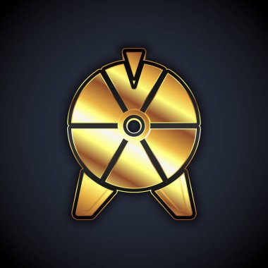 Gold Lucky wheel icon isolated on black background.  Vector