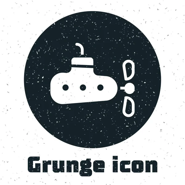 Grunge Submarine Icon Isolated White Background Military Ship Monochrome Vintage — Stock Vector