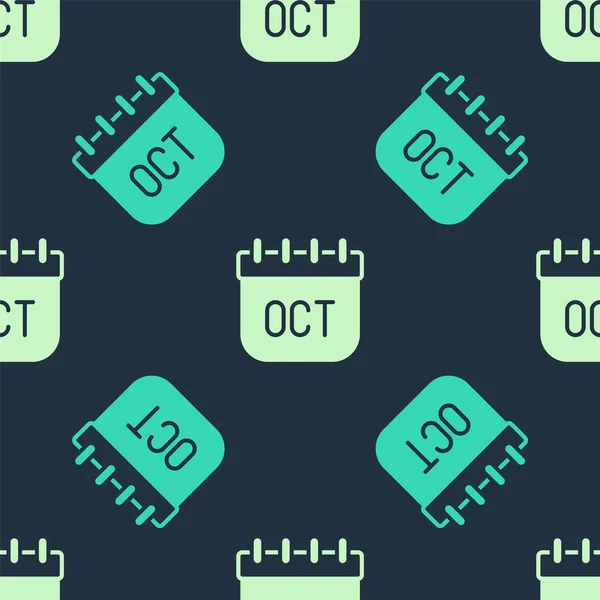 Zielony Beżowy Październikowy Kalendarz Ikona Jesieni Odizolowany Bezszwowy Wzór Niebieskim — Wektor stockowy