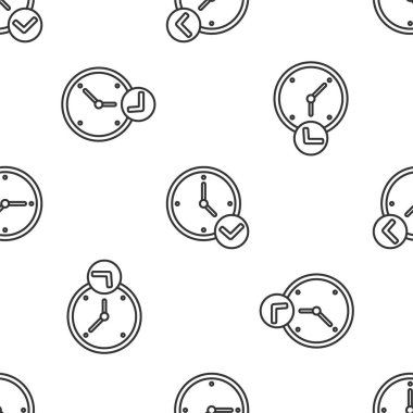 Gri çizgi saat simgesi beyaz arka planda kusursuz desen izole etti. Zaman sembolü. Vektör.