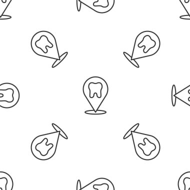 Gri çizgi dişçi kliniği konumu ikonu beyaz arka planda izole edilmiş pürüzsüz desen. Vektör.