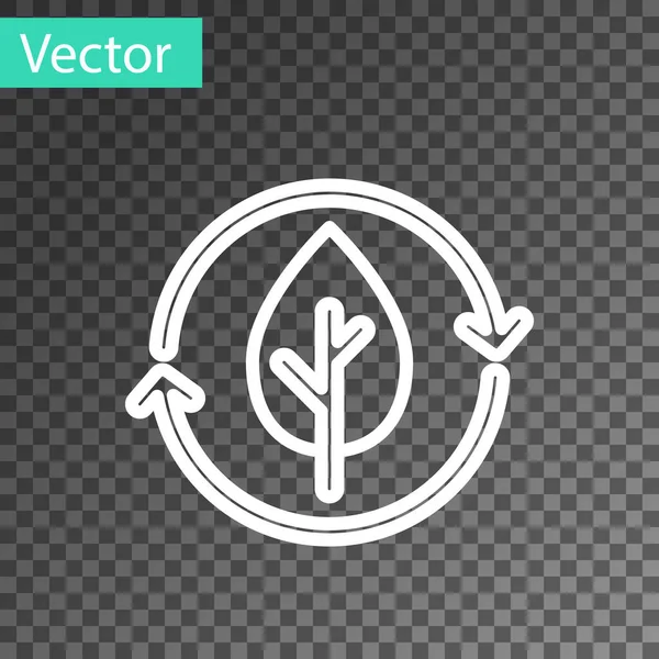 Weiße Linie Recycle Symbol Und Blatt Symbol Isoliert Auf Transparentem — Stockvektor