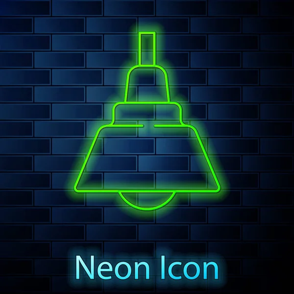 Zářící Neonová Čára Ikona Lustru Izolovaná Pozadí Cihlové Stěny Vektor — Stockový vektor