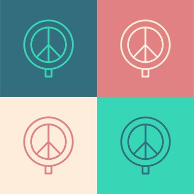 Pop Art Line Barış simgesi renk arkaplanında izole edildi. Hippi barış sembolü. Vektör.