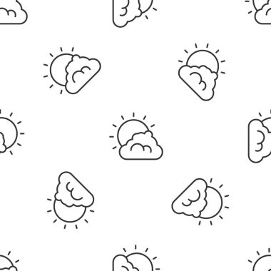 Gri çizgi güneşi ve bulut hava ikonu beyaz arka planda izole edilmiş pürüzsüz desen. Vektör.