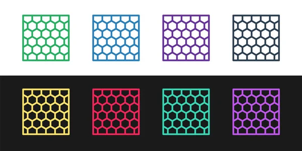 Set Line Honeycomb Icon Isoliert Auf Schwarzem Und Weißem Hintergrund — Stockvektor