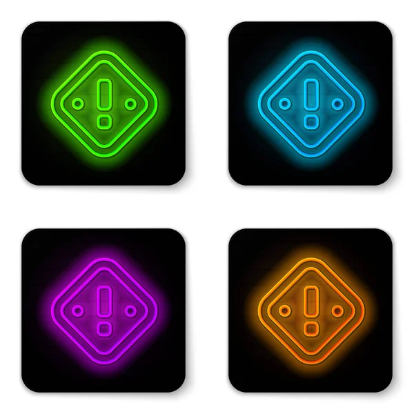 Glowing Neon Line Exclamation Mark Triangle Icon Isolated White Background — Stock Vector