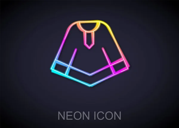 Zářící Neonová Linie Tradiční Mexické Pončo Oblečení Ikona Izolované Černém — Stockový vektor