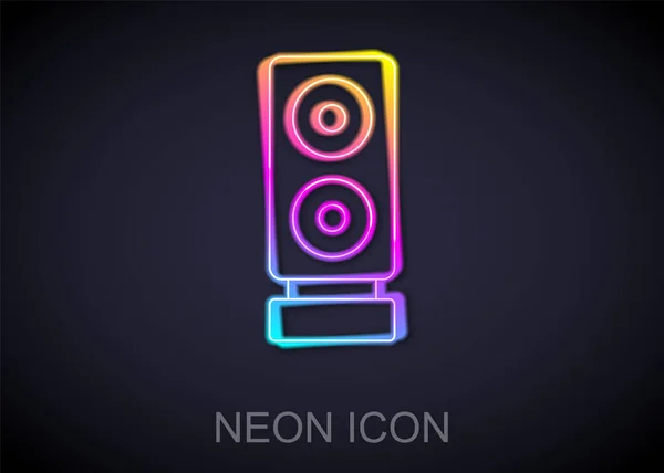 Glödande Neon Line Stereo Högtalare Ikon Isolerad Svart Bakgrund Högtalare — Stock vektor