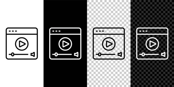 Установка Линии Онлайн Воспроизведения Видео Значок Изолирован Черно Белом Прозрачном — стоковый вектор