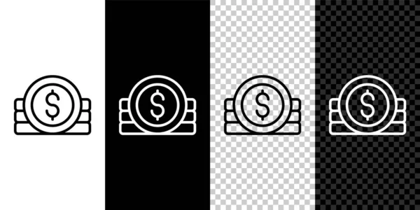 Establecer Línea Antigua Moneda Icono Aislado Blanco Negro Fondo Transparente — Vector de stock