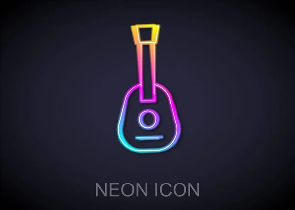 Linea Neon Luminosa Icona Chitarra Isolata Sfondo Nero Chitarra Acustica — Vettoriale Stock