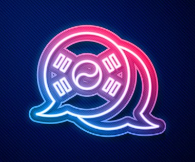 Parlayan neon hattı Güney Kore bayrağı ikonu mavi arkaplanda izole edildi. Vektör.