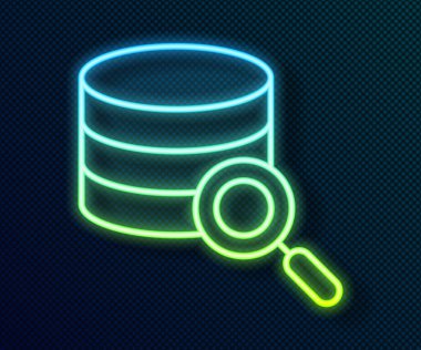 Parlayan neon hattı Sunucu, Data, Web sunucu simgesi siyah arkaplanda izole edildi. Vektör.