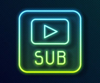 Siyah arkaplanda izole edilmiş altyazı simgesiyle parlayan neon hattı videosu. Vektör