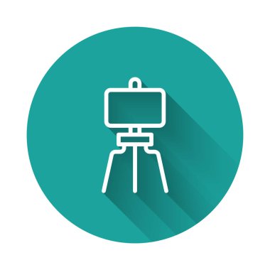 Beyaz çizgi ahşap sehpa ya da uzun gölge arkaplan izole resim tahtası simgesi. Yeşil daire düğmesi. Vektör