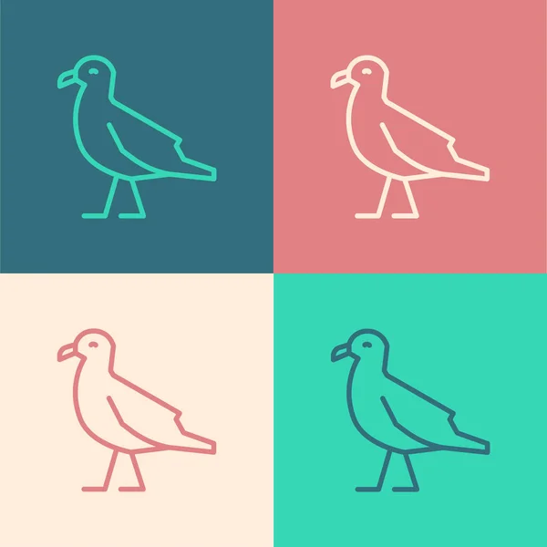 Pop Art Linie Vogel Möwe Symbol Isoliert Auf Farbigem Hintergrund — Stockvektor