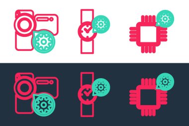 Hat İşlemcisi ayarları Video kamera ve bilek izleme simgesi. Vektör.