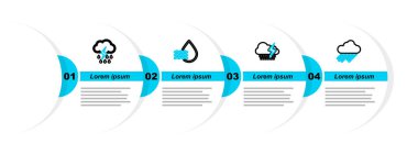 Bulut 'u yağmur ve yıldırımla aynı hizaya getir. Su damlası yüzdesi ve simgesi. Vektör.