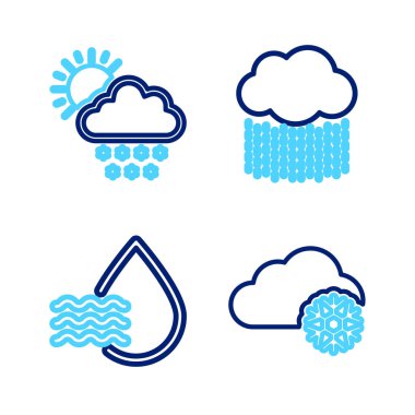 Bulut 'u kar yağışlı, yağmurlu ve güneş ikonlu hizaya getir. Vektör.