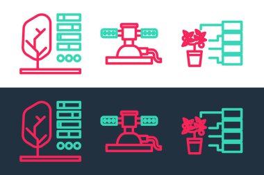 Hattı Çiçek Analiz Tesisi durumu ve otomatik sulama ikonu olarak ayarla. Vektör.