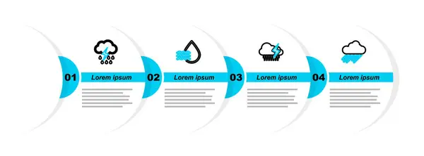 Definir Linha Nuvem Com Chuva Relâmpago Percentagem Queda Água Ícone — Vetor de Stock