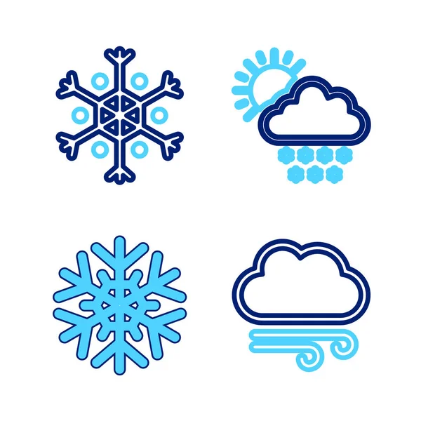 Establecer Línea Clima Ventoso Nube Copo Nieve Con Nieve Sol — Archivo Imágenes Vectoriales