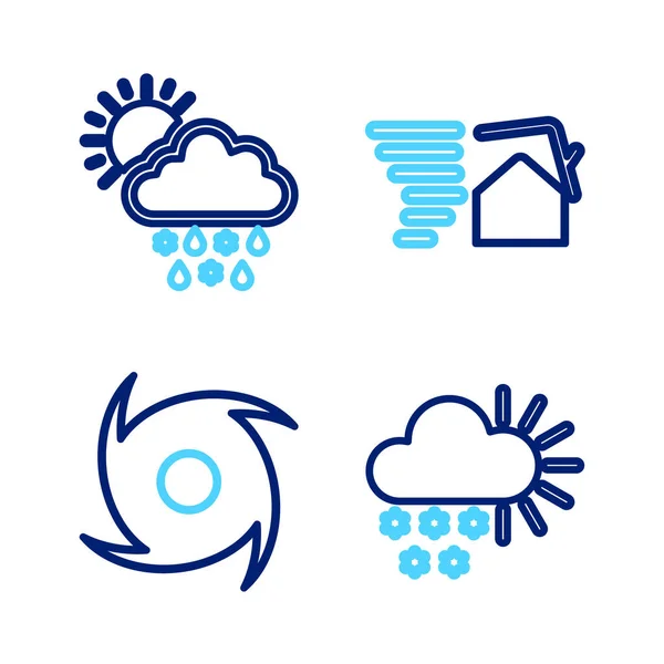 Set Line Cloudy Snow Tornado Swirl Rain Sun Icon Vector — Stock Vector