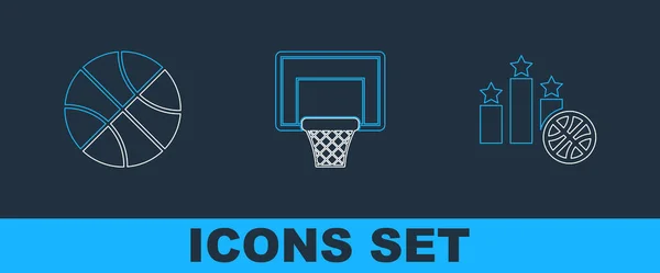 Установить Линию Баскетбол Спортивный Календарь Корзину Значок Вектор — стоковый вектор