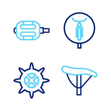 Bisiklet koltuğu sproket kolu ve pedal simgesini ayarla. Vektör.